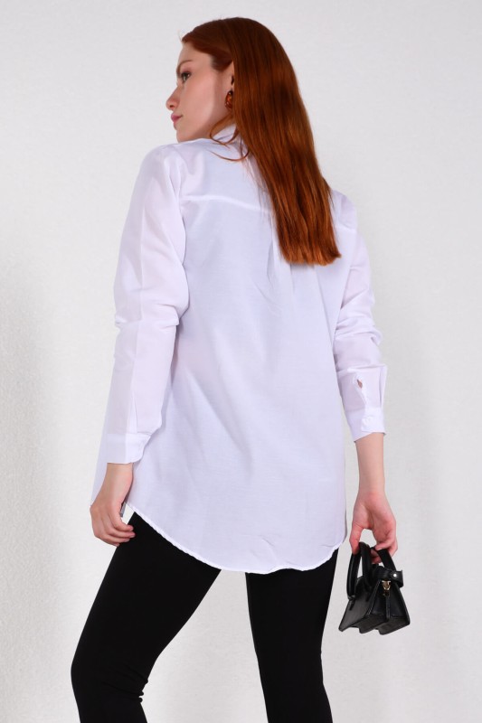 GML-10224 Beyaz Basic Salaş Gömlek