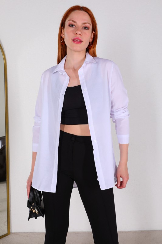 GML-10224 Beyaz Basic Salaş Gömlek
