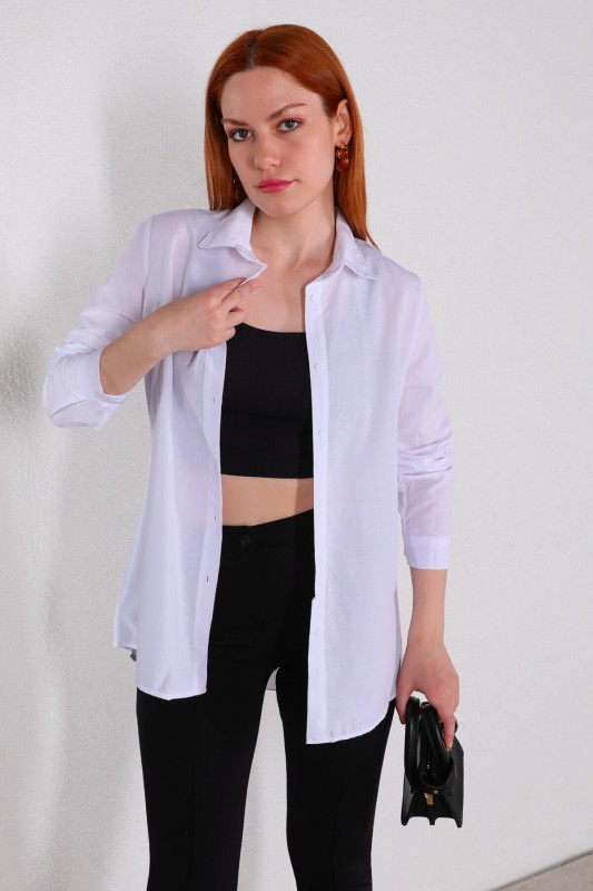 GML-10224 Beyaz Basic Salaş Gömlek