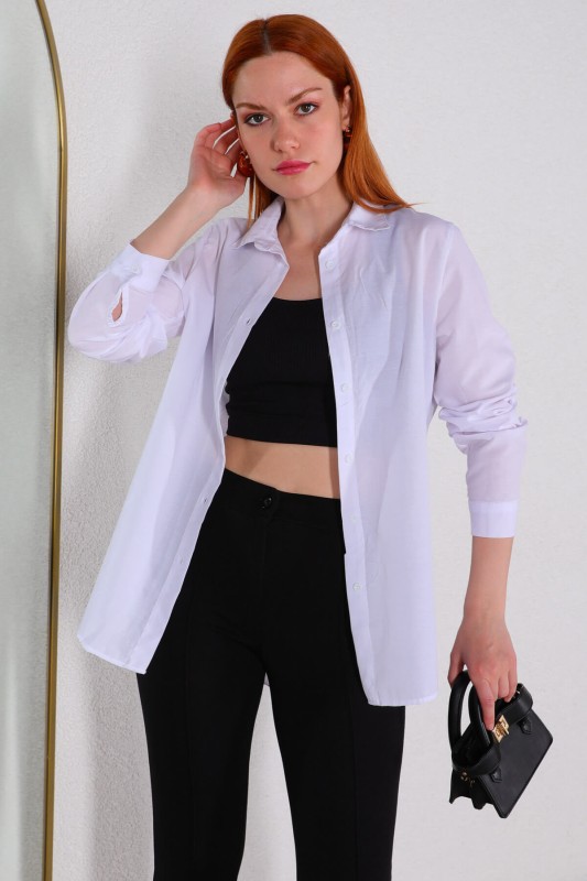 GML-10224 Beyaz Basic Salaş Gömlek