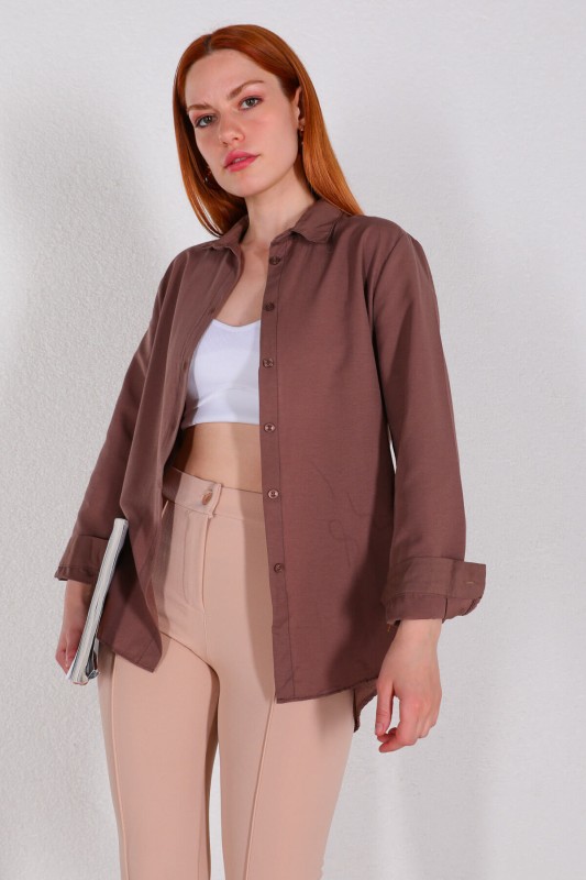 GML-10224 Kahverengi Basic Salaş Gömlek