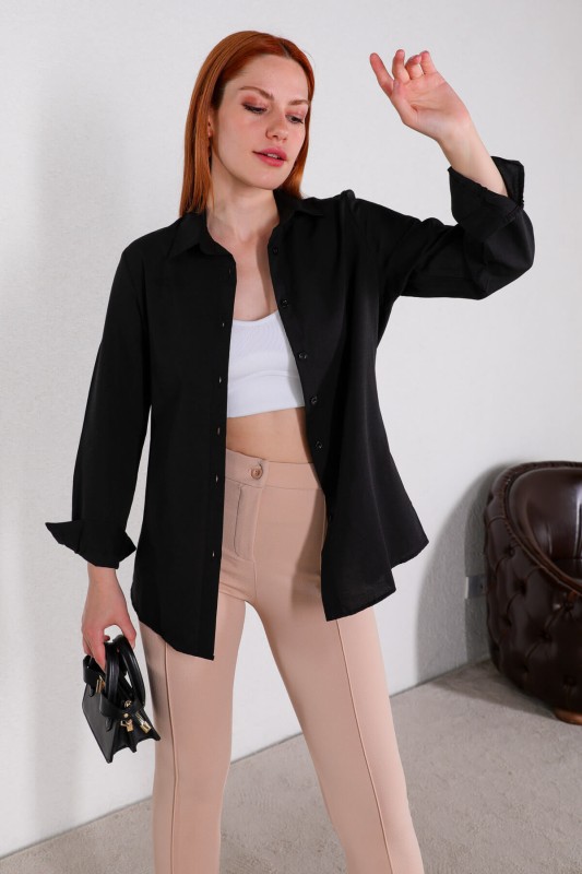 GML-10224 Siyah Basic Salaş Gömlek