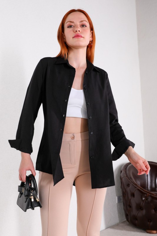 GML-10224 Siyah Basic Salaş Gömlek