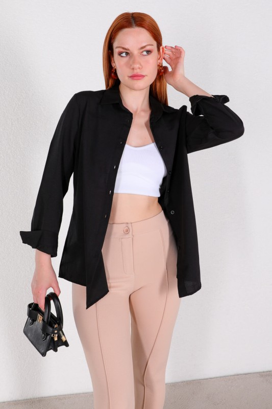 GML-10224 Siyah Basic Salaş Gömlek