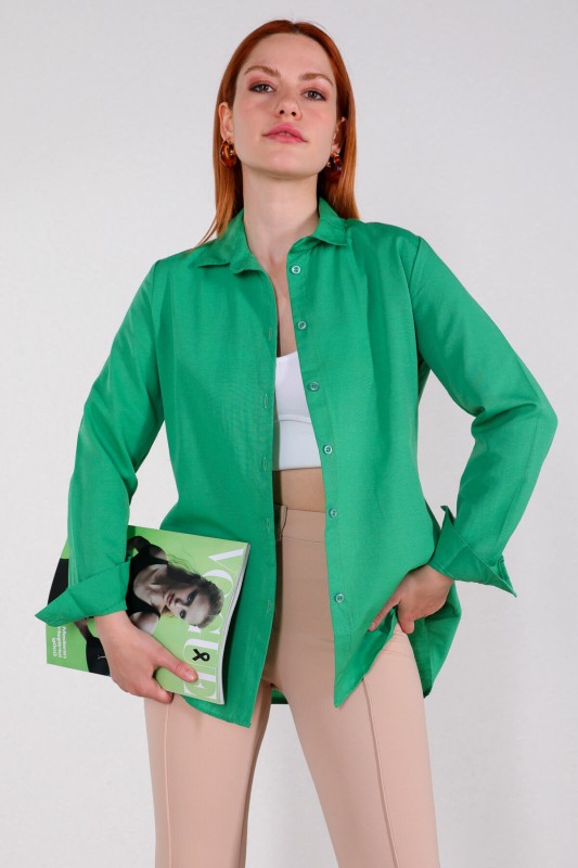 GML-10224 Yeşil Basic Salaş Gömlek