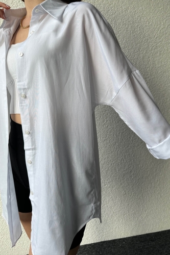 GML-10233 Beyaz Basic Salaş Gömlek - 4