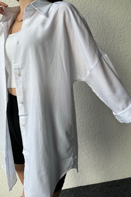 GML-10233 Beyaz Basic Salaş Gömlek - 4