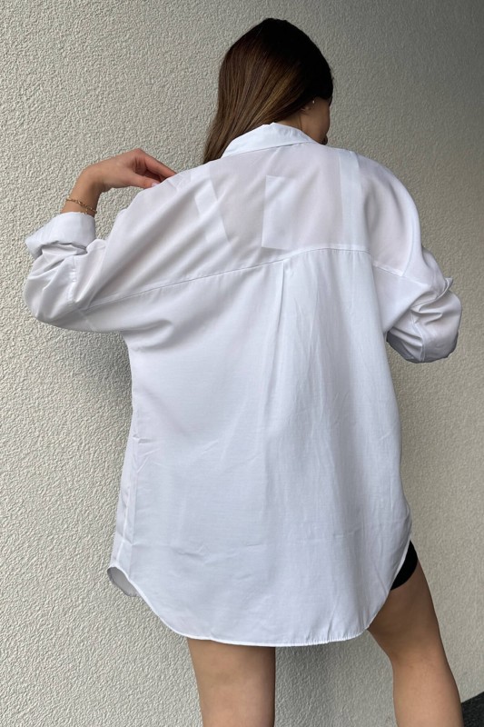 GML-10233 Beyaz Basic Salaş Gömlek - 5