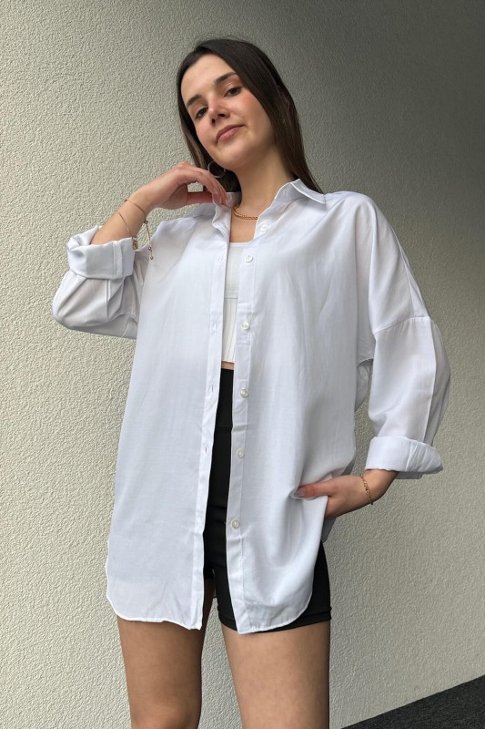 GML-10233 Beyaz Basic Salaş Gömlek - 2