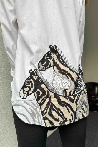 GML-10239 Beyaz Zebra Desenli Pamuklu Kumaş - Thumbnail