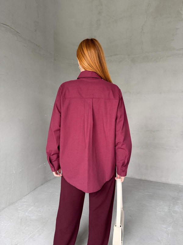 GML-10246 Bordo Yaka Taşlı ve İncili Salaş Gömlek