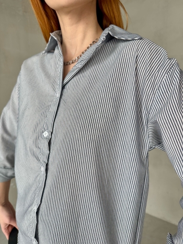 GML-10249 Siyah Çizgili Poplin Kumaş Salaş Gömlek - Thumbnail