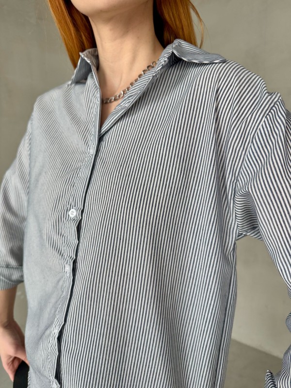 GML-10249 Siyah Çizgili Poplin Kumaş Salaş Gömlek