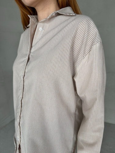 Cappmoda - GML-10249 Vizon Çizgili Poplin Kumaş Salaş Gömlek (1)