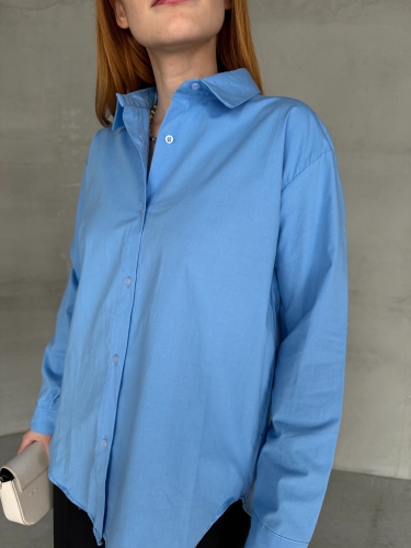 Cappmoda - GML-10250 Mavi Poplin Kumaş Salaş Gömlek (1)