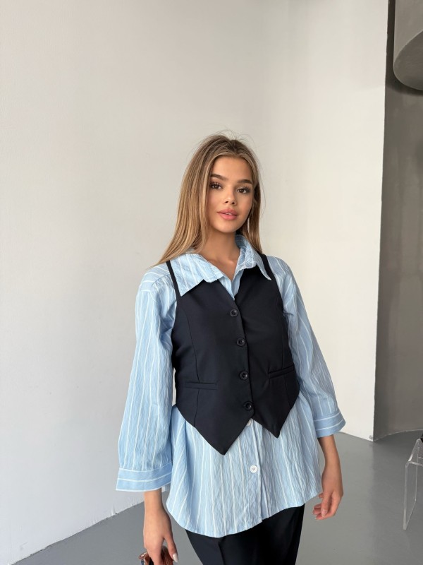 GML-10254 Bebe Mavi Beyaz Çizgili Salaş Gömlek