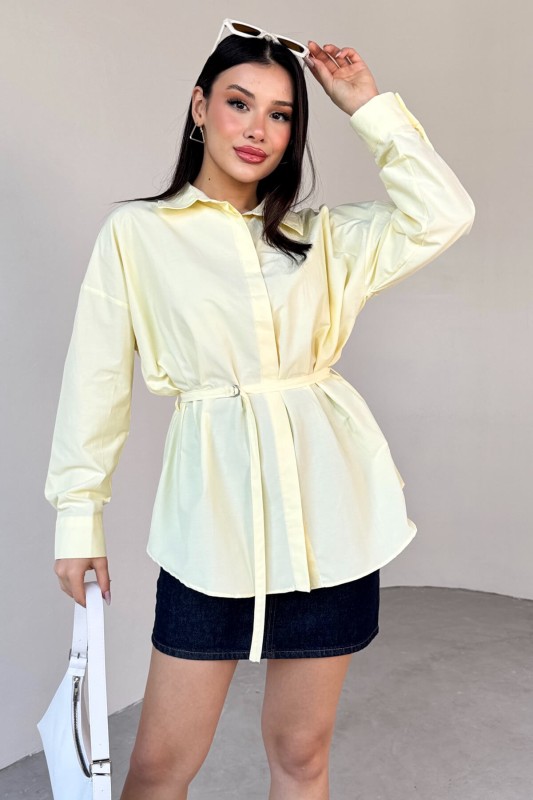 GML-10261 Sarı Kuşak Detaylı Gömlek