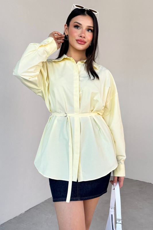 GML-10261 Sarı Kuşak Detaylı Gömlek