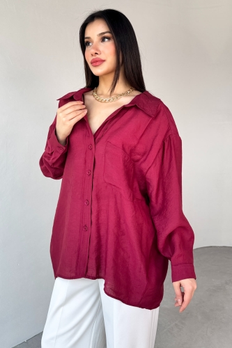 Cappmoda - GML-4612 Bordo Düşük Omuzlu Oversize Gömlek (1)