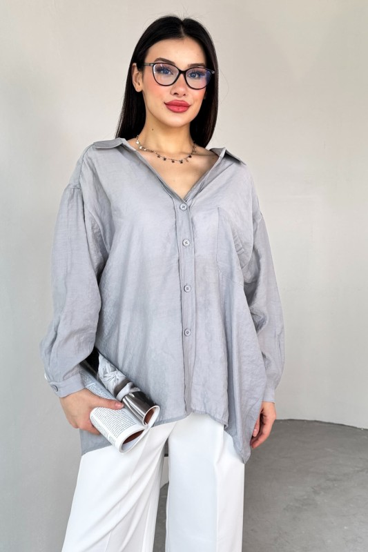 GML-4612 Gri Düşük Omuzlu Oversize Gömlek