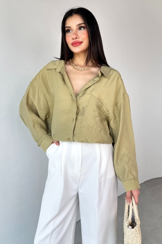 Cappmoda - GML-4612 Haki Düşük Omuzlu Oversize Gömlek (1)
