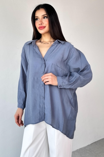 Cappmoda - GML-4612 Mavi Düşük Omuzlu Oversize Gömlek (1)