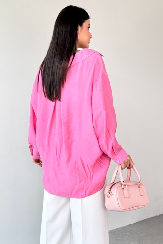GML-4612 Pembe Düşük Omuzlu Oversize Gömlek - Thumbnail