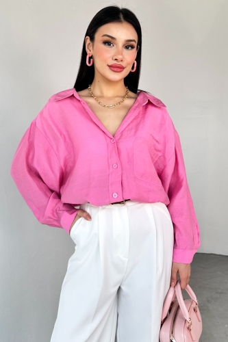 GML-4612 Pembe Düşük Omuzlu Oversize Gömlek - Thumbnail