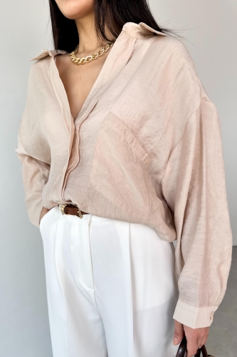 Cappmoda - GML-4612 Taş Rengi Düşük Omuzlu Oversize Gömlek (1)
