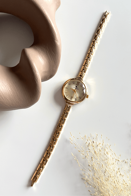 Hazel Ekru Kadran Gold Metal Kordon Kadın Kol Saati