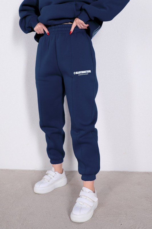 İND-20196 Lacivert Yazı Baskılı Jogger Eşofman