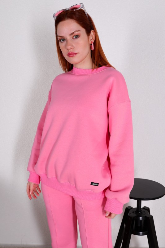 İND-20199 Pembe Basic Üç İplik Şardonlu Sweat