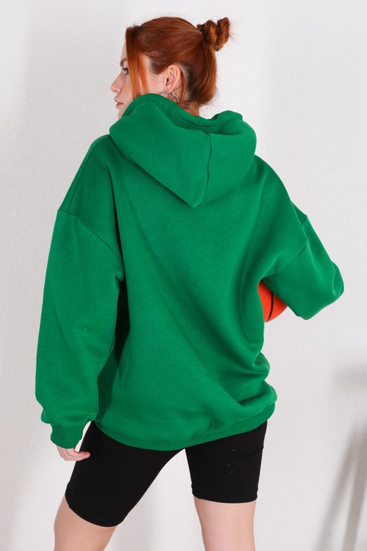 İND-20216 Yeşil Kanguru Kapüşonlu Sweat