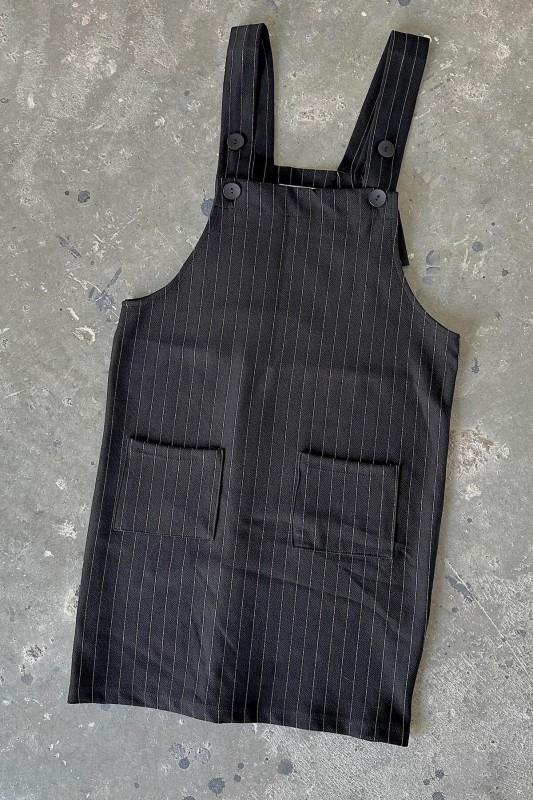 İND-20259 Siyah Çizgili Askılı Slopet Elbise