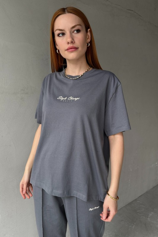 İND-20314 Füme Style Change Yazılı Tişört