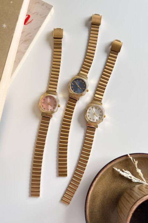 Jarve Pudra Kadran Gold Çelik Kordon Kadın Kol Saati (1)