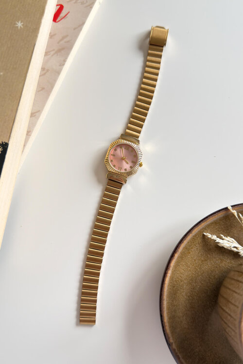 Jarve Pudra Kadran Gold Çelik Kordon Kadın Kol Saati