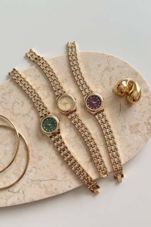 Jasmine Gold Bordo Yuvarlak Kadran Çelik Kordon Kadın Kol Saati (1)