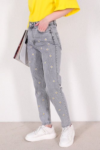 Cappmoda - JEAN-08101 Füme Papatya Desenli Mom Jean (1)