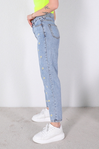 Cappmoda - JEAN-08101 Mavi Papatya Desenli Mom Jean (1)