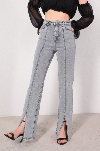 Cappmoda - JEAN-08102 Gri Dikişli Yırtmaç Detay Mom Jean (1)