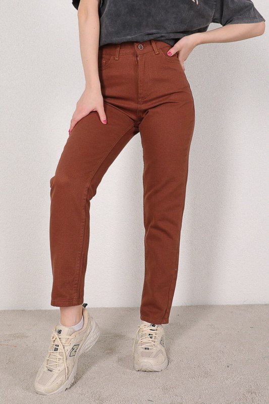 JEAN-08106 Kahverengi Yüksek Bel Momfit Jean