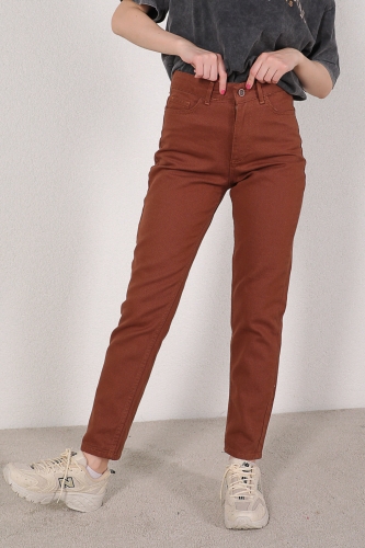 Cappmoda - JEAN-08106 Kahverengi Yüksek Bel Momfit Jean (1)