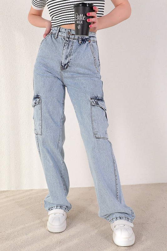 JEAN-08115 Açık Mavi Yan Cepli Düz Paça Kargo Jean