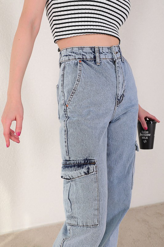 JEAN-08115 Açık Mavi Yan Cepli Düz Paça Kargo Jean