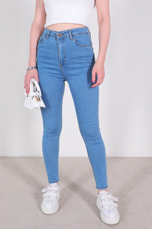 JEAN-08116 Açık Mavi Düz Yüksek Bel Skinny Jean