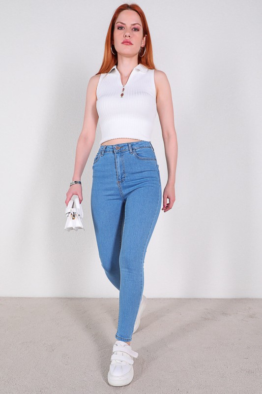 JEAN-08116 Açık Mavi Düz Yüksek Bel Skinny Jean