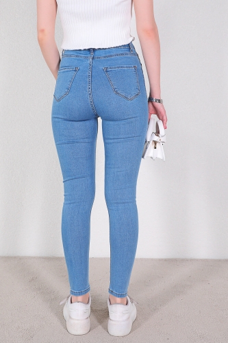 JEAN-08116 Açık Mavi Düz Yüksek Bel Skinny Jean - Thumbnail
