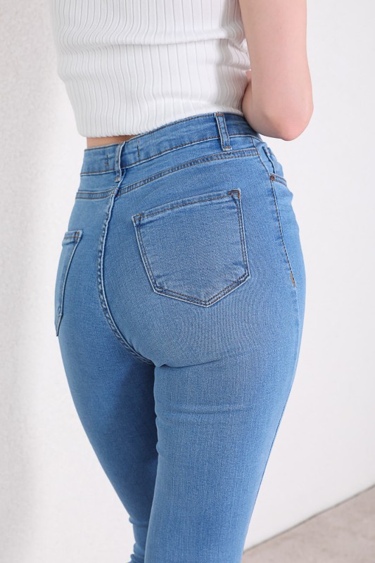 JEAN-08116 Açık Mavi Düz Yüksek Bel Skinny Jean