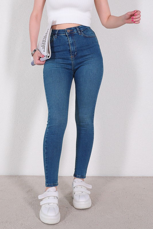 JEAN-08116 Koyu Mavi Yüksek Bel Skinny Jean